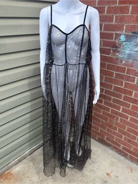 SHEIN BLACK GOLD MESH MAXI DRESS SIZE XL FESTIVAL COACHELLA TRENDY
